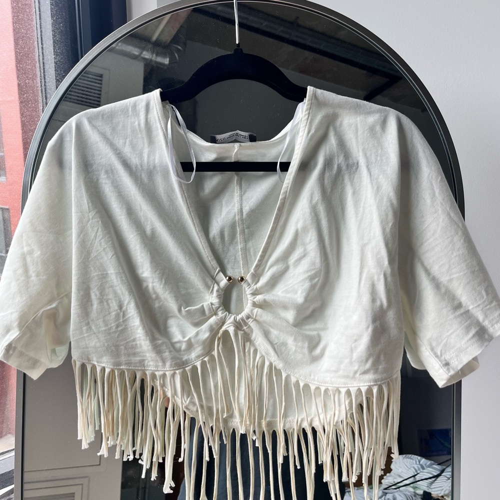 White Fringe Crop Top